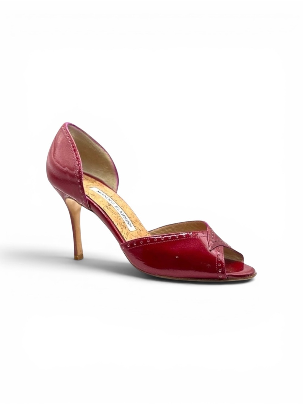 MANOLO BLAHNIK
Burgundy Patent Leather D'Orsay Peep Toe red heels